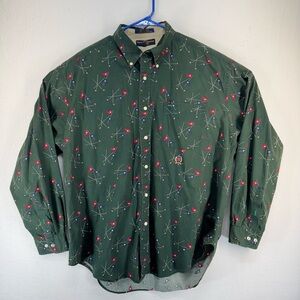 Tommy Hilfiger Golf Shirt Men's Sz XLarge Green Red Button Down Long Sleeve